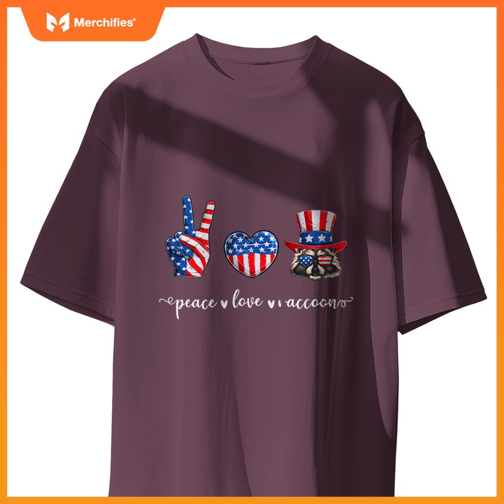 Peace love raccoon patriotic usa flag 4th july T-Shirt
