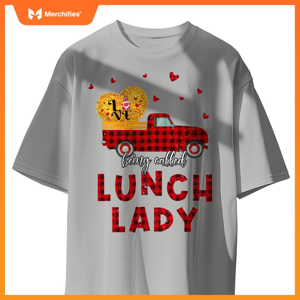 Plaid Truck Lunch Lady Happy Valentines Day Women T-Shirt