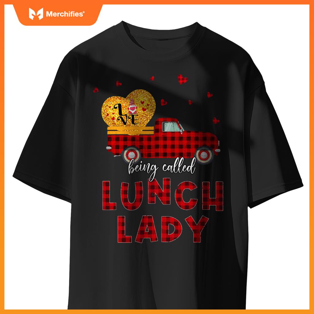 Plaid Truck Lunch Lady Happy Valentines Day Women T-Shirt