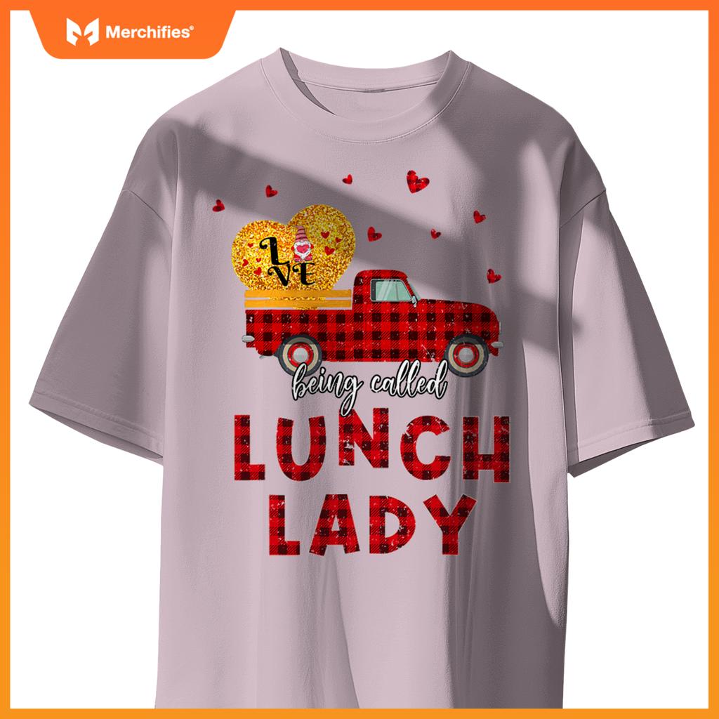 Plaid Truck Lunch Lady Happy Valentines Day Women T-Shirt