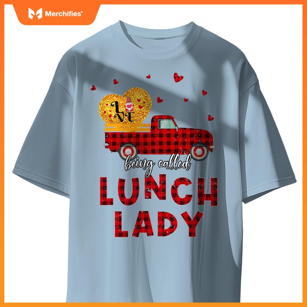 Plaid Truck Lunch Lady Happy Valentines Day Women T-Shirt