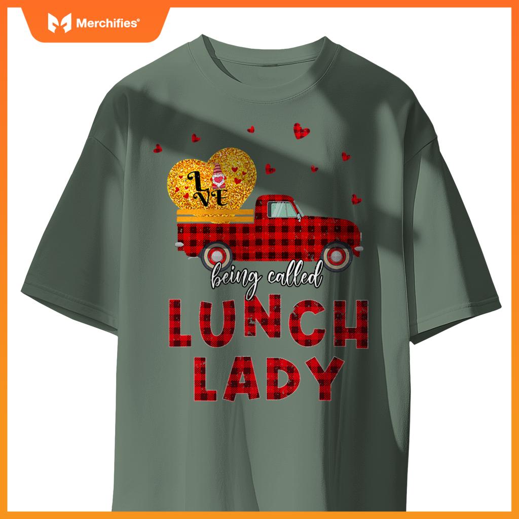 Plaid Truck Lunch Lady Happy Valentines Day Women T-Shirt