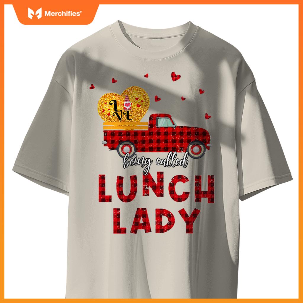 Plaid Truck Lunch Lady Happy Valentines Day Women T-Shirt