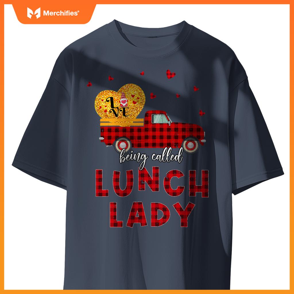 Plaid Truck Lunch Lady Happy Valentines Day Women T-Shirt