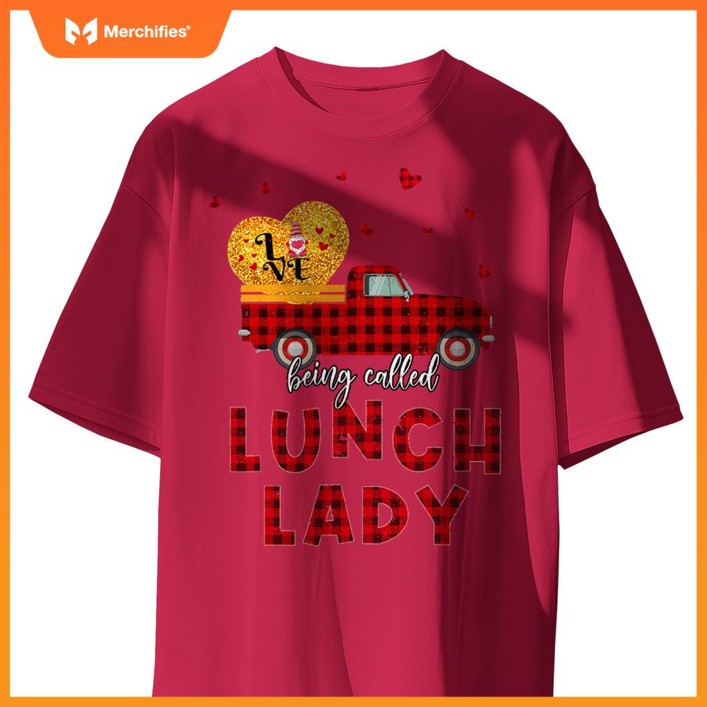 Plaid Truck Lunch Lady Happy Valentines Day Women T-Shirt