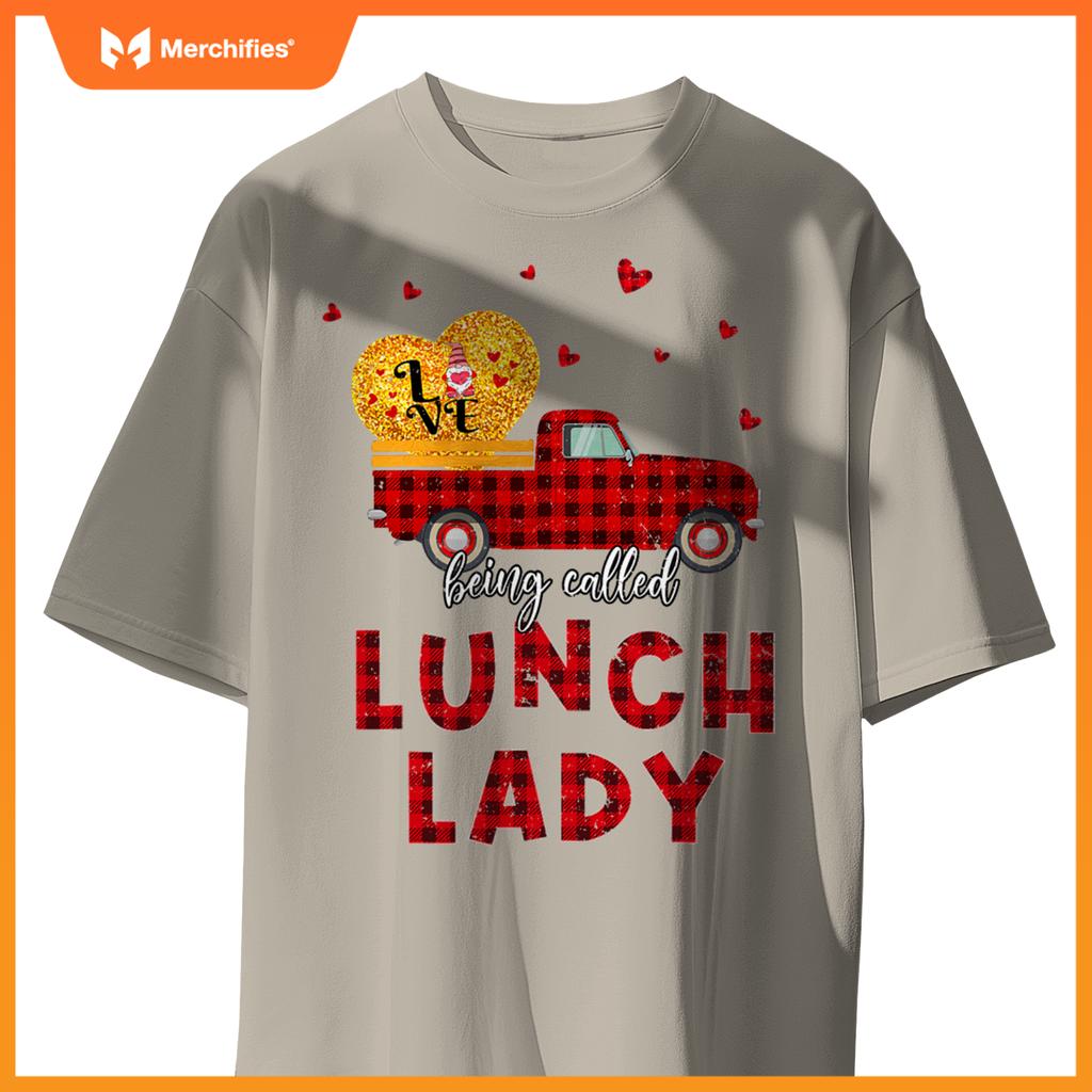 Plaid Truck Lunch Lady Happy Valentines Day Women T-Shirt