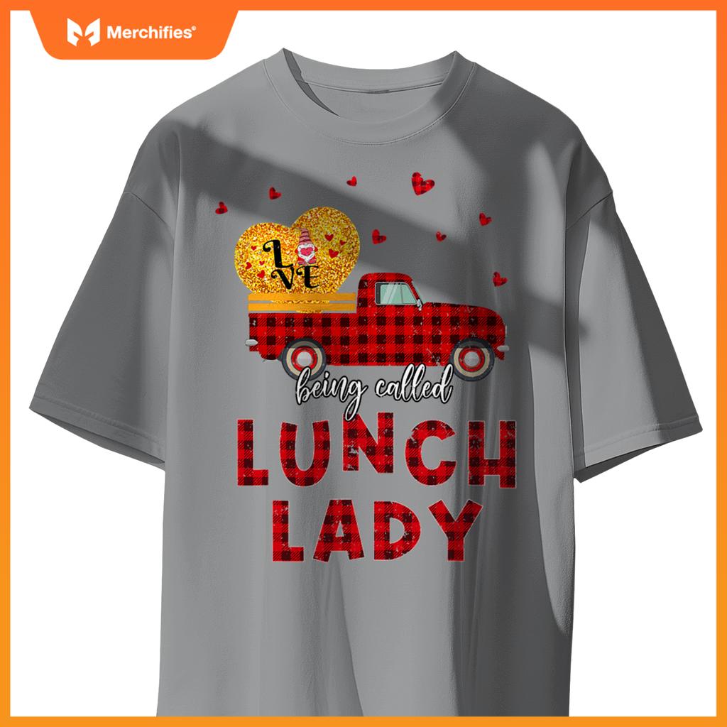 Plaid Truck Lunch Lady Happy Valentines Day Women T-Shirt