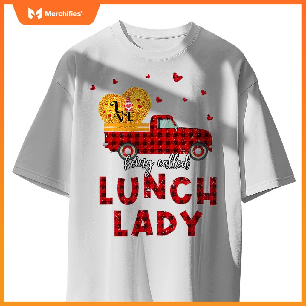 Plaid Truck Lunch Lady Happy Valentines Day Women T-Shirt