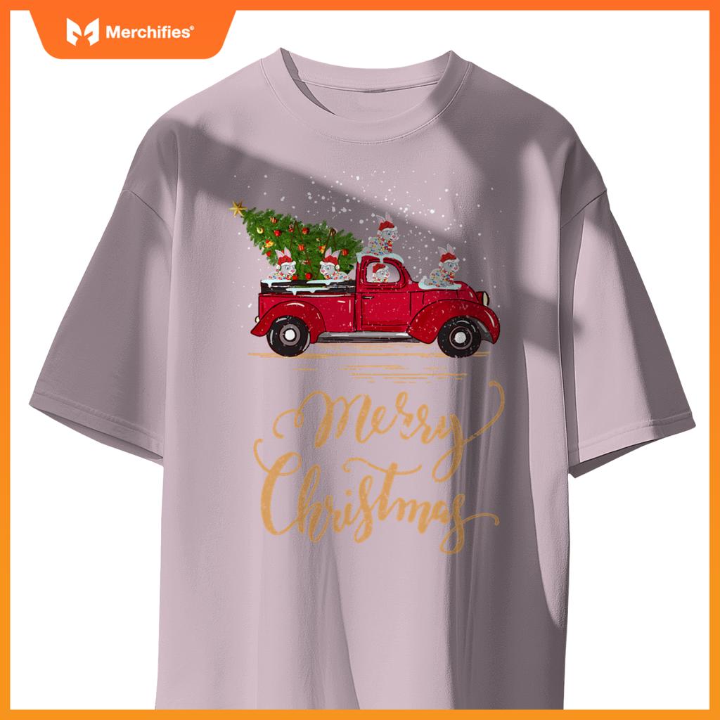 Rabbit Bunny Driving Christmas Tree Truck Bunny Christmas T-Shirt