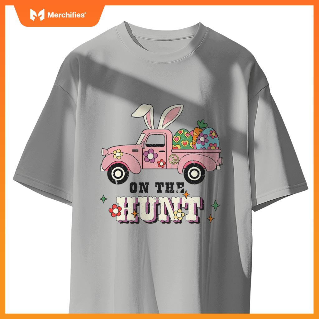 Rabbit Ears On Hunt Easter Bunny Truck Egg Graphic T-Shirt