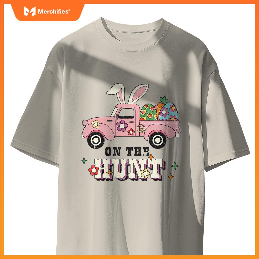 Rabbit Ears On Hunt Easter Bunny Truck Egg Graphic T-Shirt