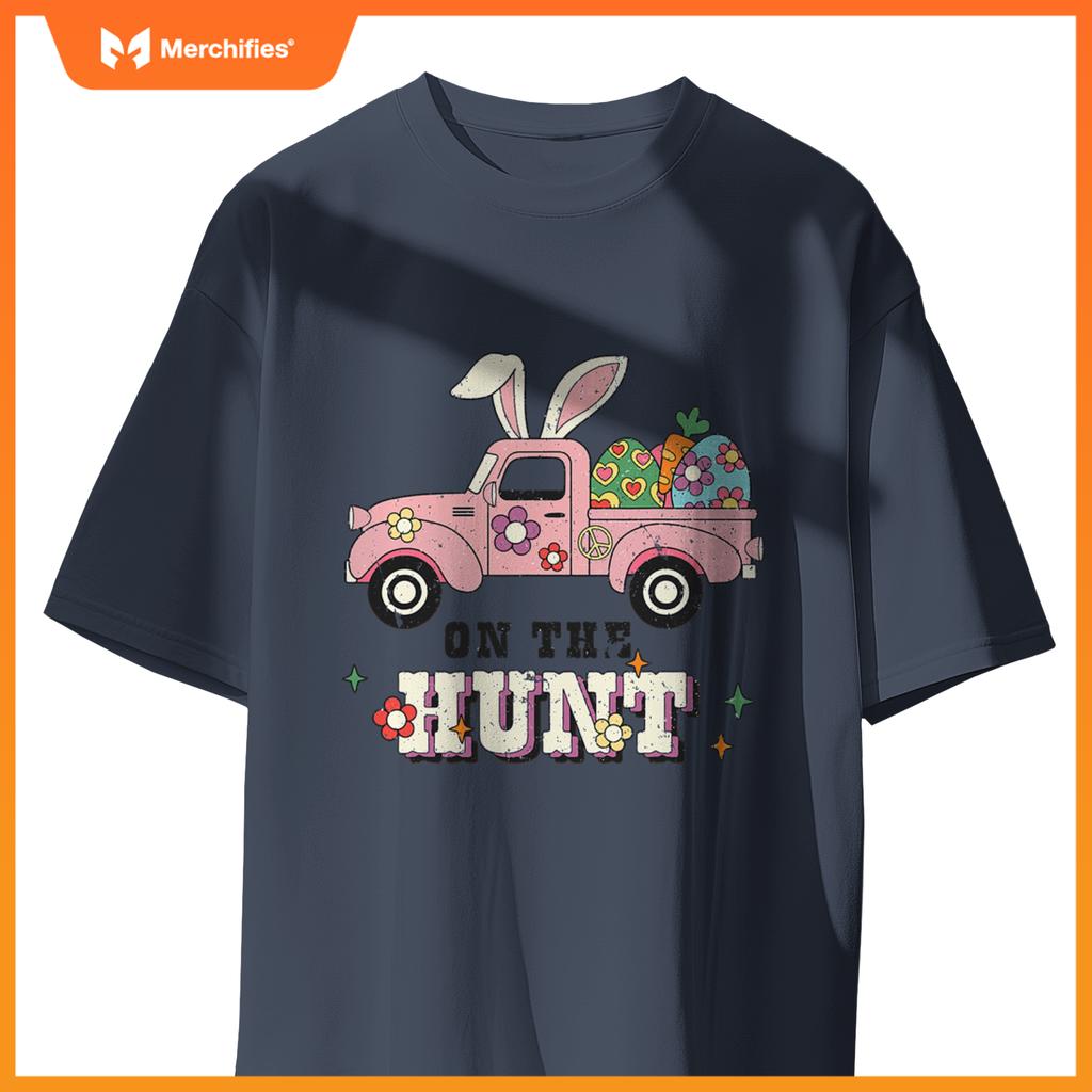 Rabbit Ears On Hunt Easter Bunny Truck Egg Graphic T-Shirt