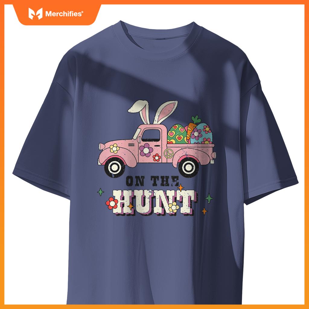 Rabbit Ears On Hunt Easter Bunny Truck Egg Graphic T-Shirt