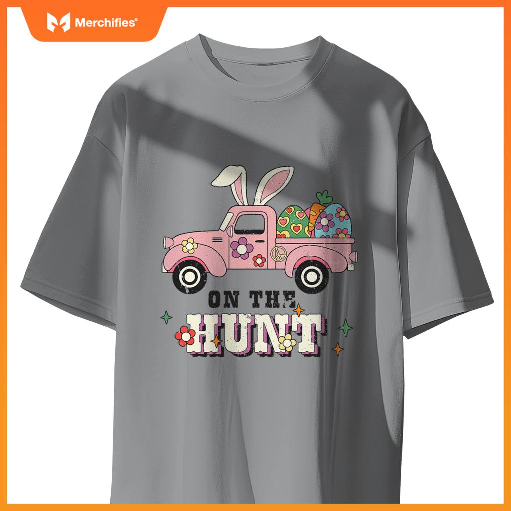Rabbit Ears On Hunt Easter Bunny Truck Egg Graphic T-Shirt