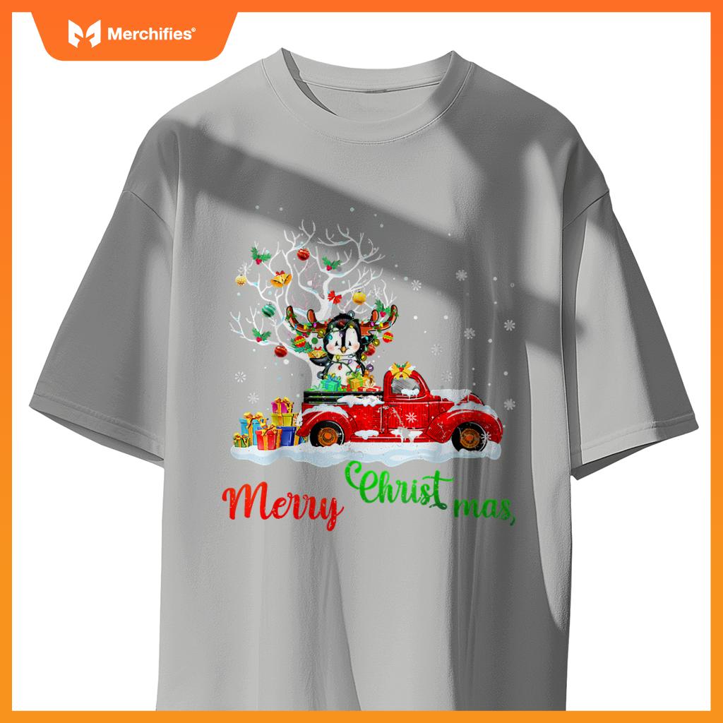 Rabbit On Red Truck Christmas Pajama Xmas Tree T-Shirt