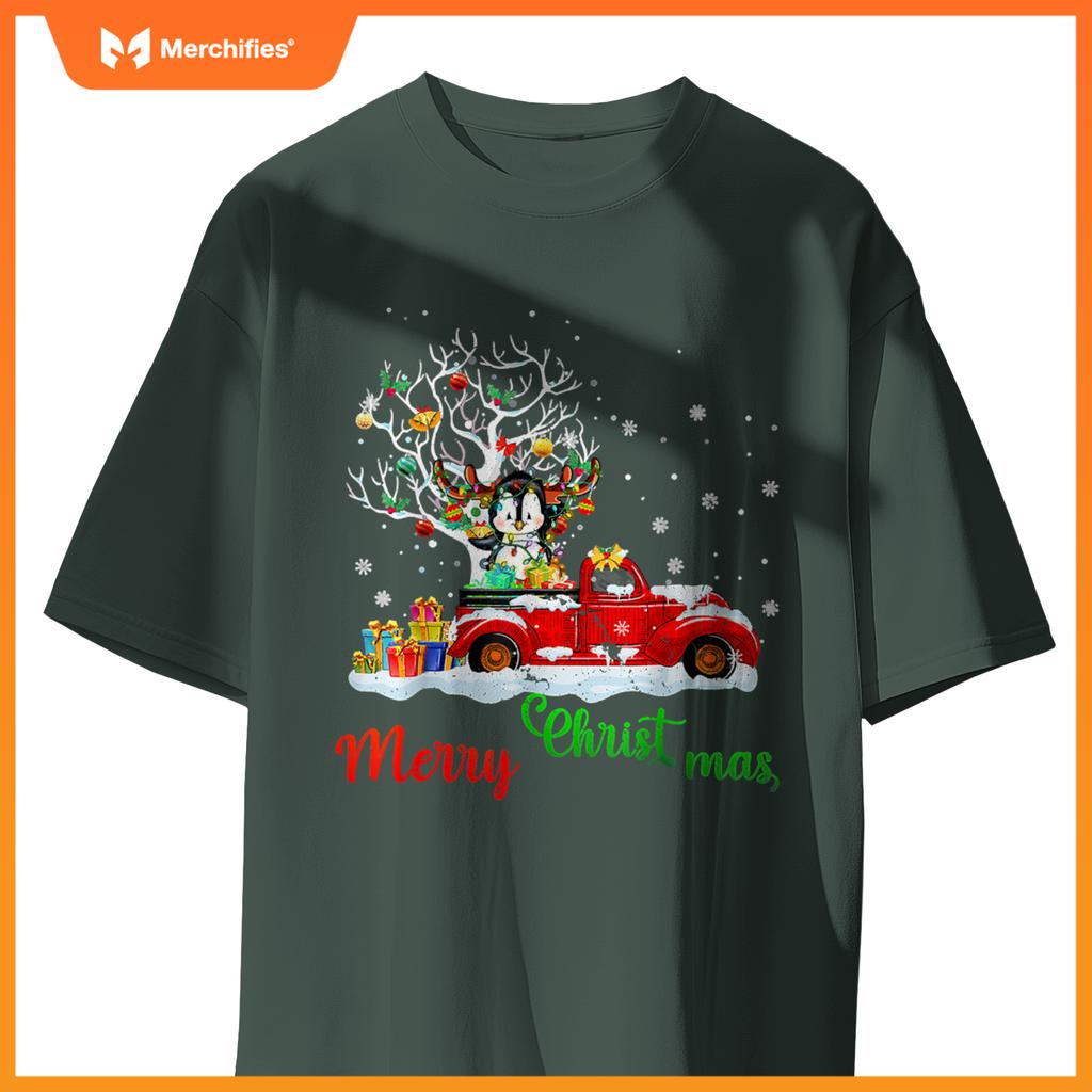 Rabbit On Red Truck Christmas Pajama Xmas Tree T-Shirt