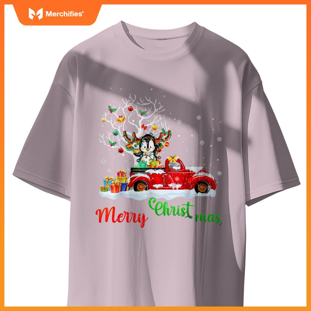 Rabbit On Red Truck Christmas Pajama Xmas Tree T-Shirt