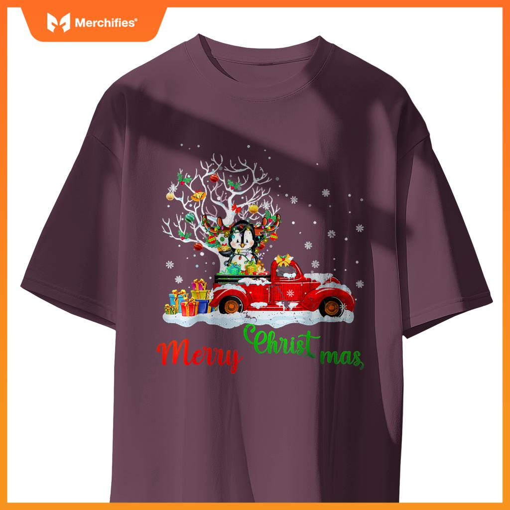 Rabbit On Red Truck Christmas Pajama Xmas Tree T-Shirt