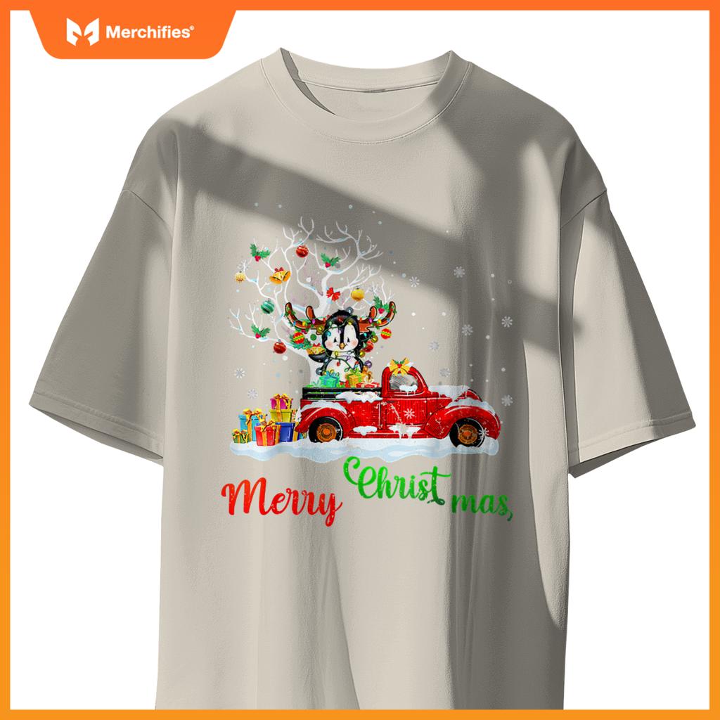 Rabbit On Red Truck Christmas Pajama Xmas Tree T-Shirt
