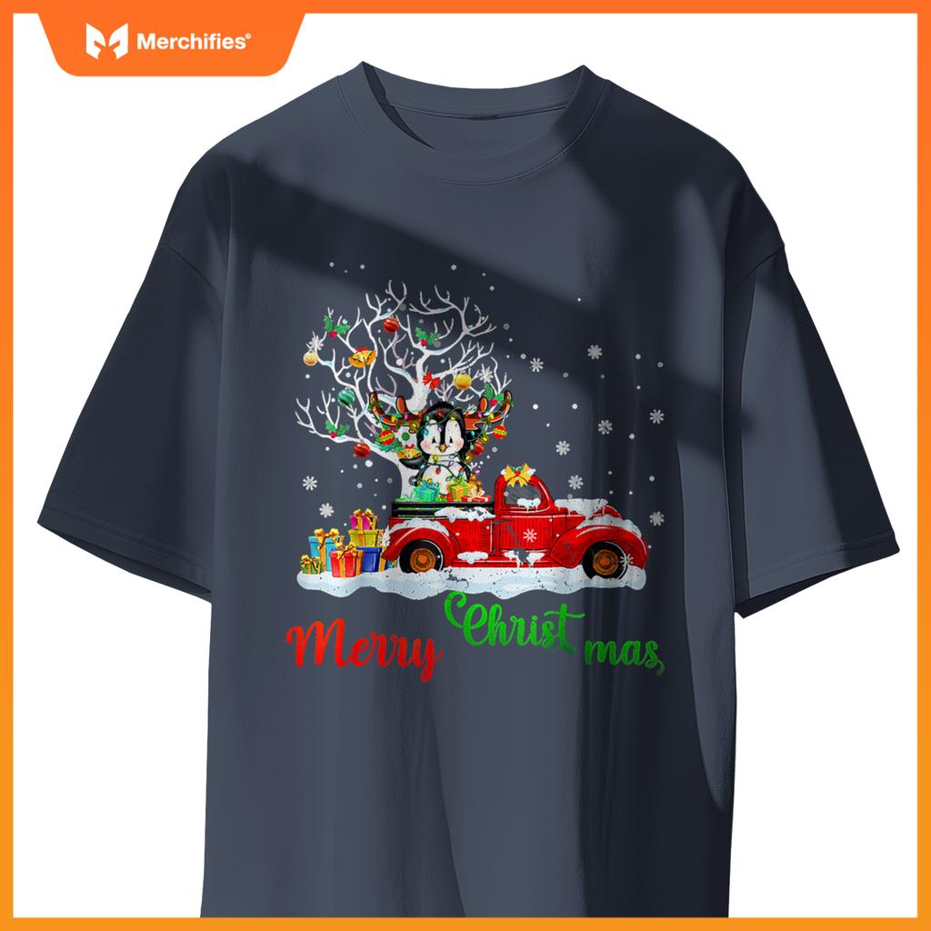 Rabbit On Red Truck Christmas Pajama Xmas Tree T-Shirt