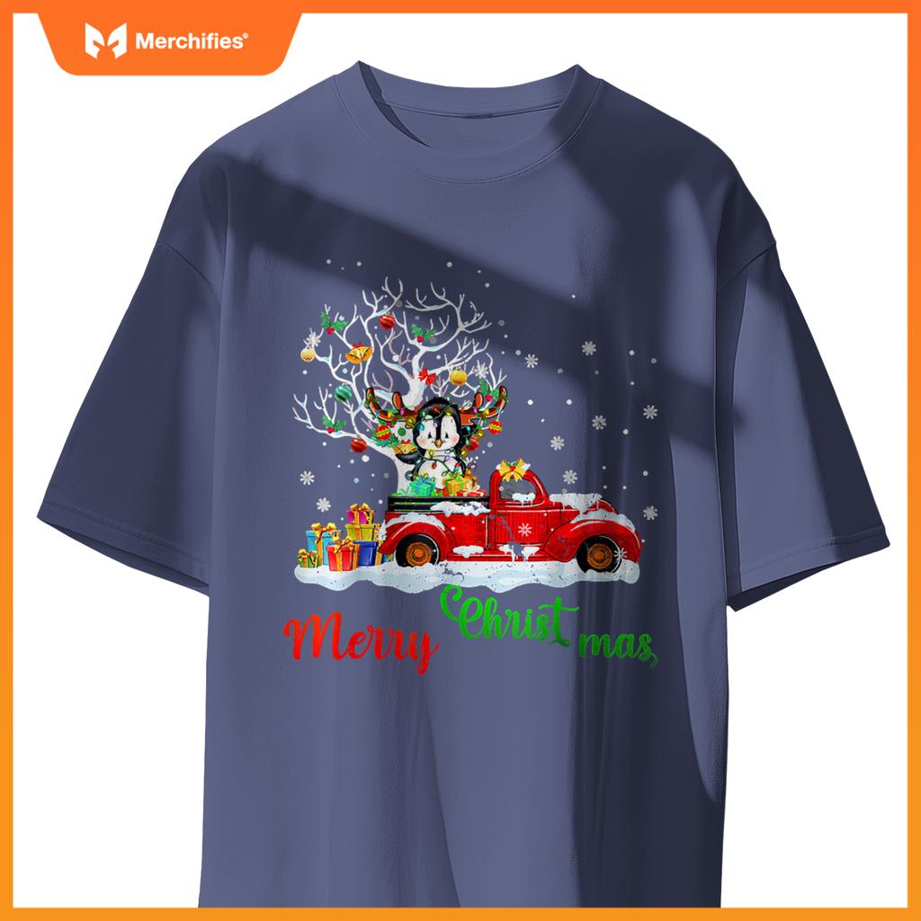 Rabbit On Red Truck Christmas Pajama Xmas Tree T-Shirt