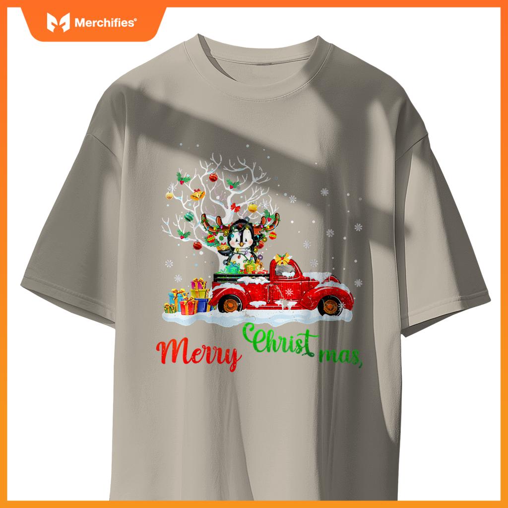Rabbit On Red Truck Christmas Pajama Xmas Tree T-Shirt