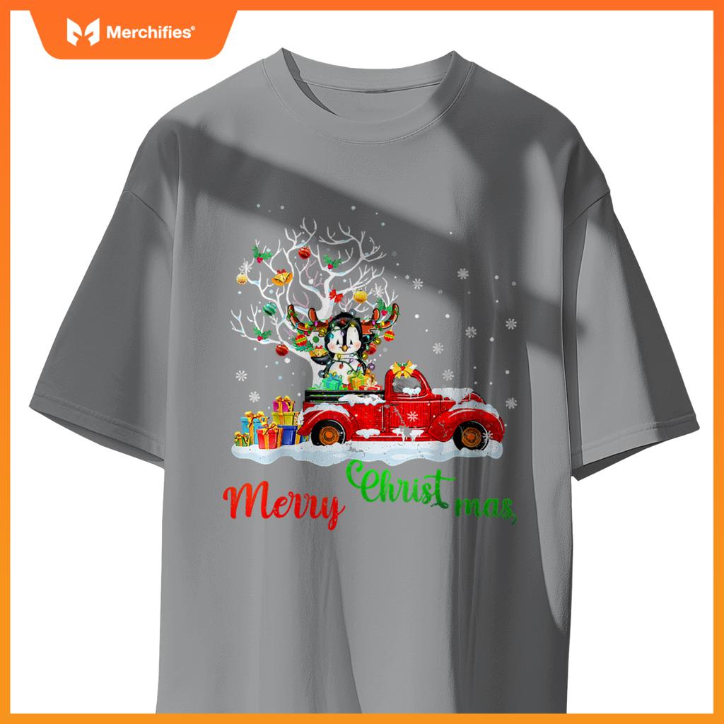 Rabbit On Red Truck Christmas Pajama Xmas Tree T-Shirt