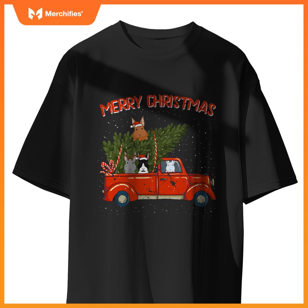 Rabbit Xmas Red Pickup Truck T-Shirt