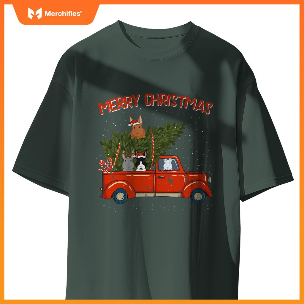 Rabbit Xmas Red Pickup Truck T-Shirt