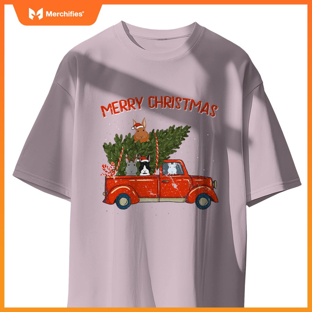 Rabbit Xmas Red Pickup Truck T-Shirt