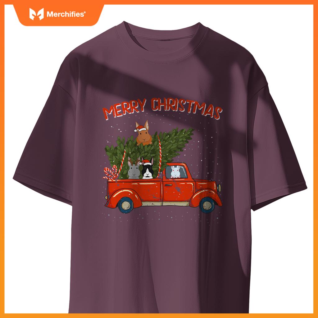 Rabbit Xmas Red Pickup Truck T-Shirt
