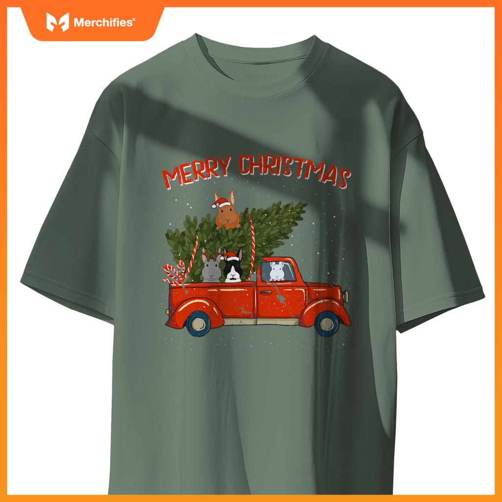 Rabbit Xmas Red Pickup Truck T-Shirt