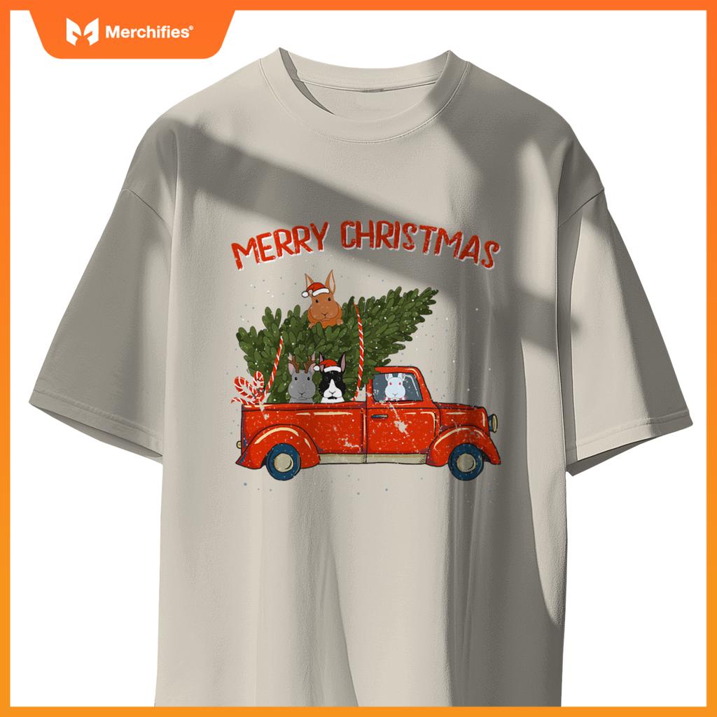 Rabbit Xmas Red Pickup Truck T-Shirt