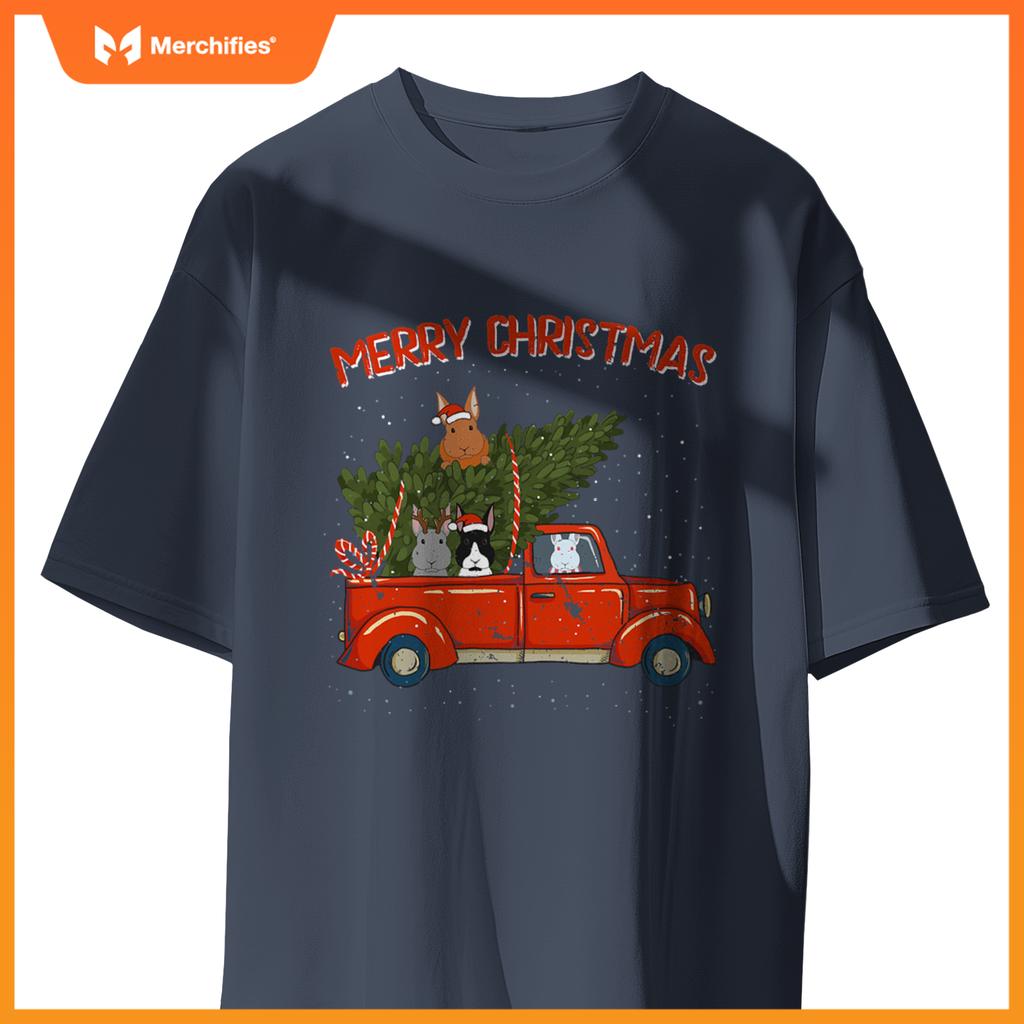 Rabbit Xmas Red Pickup Truck T-Shirt