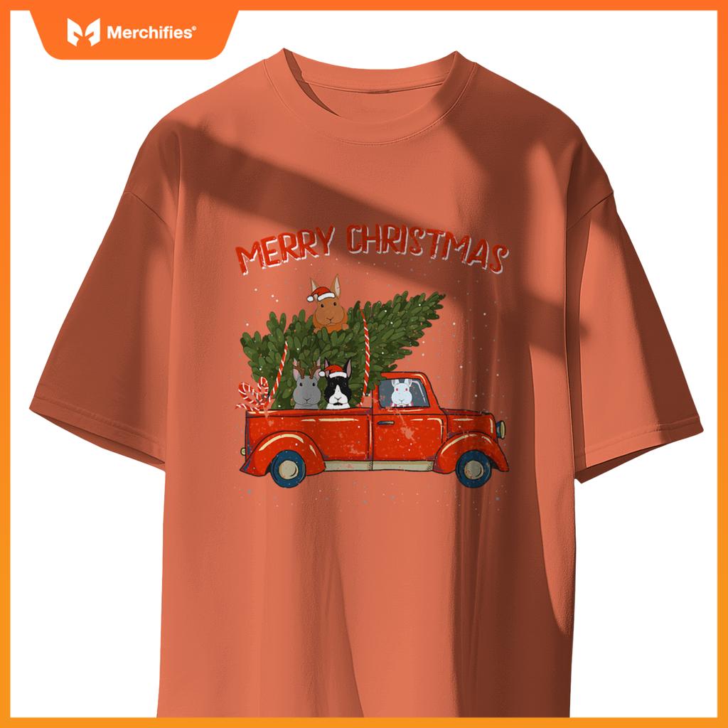 Rabbit Xmas Red Pickup Truck T-Shirt
