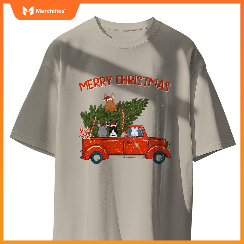 Rabbit Xmas Red Pickup Truck T-Shirt