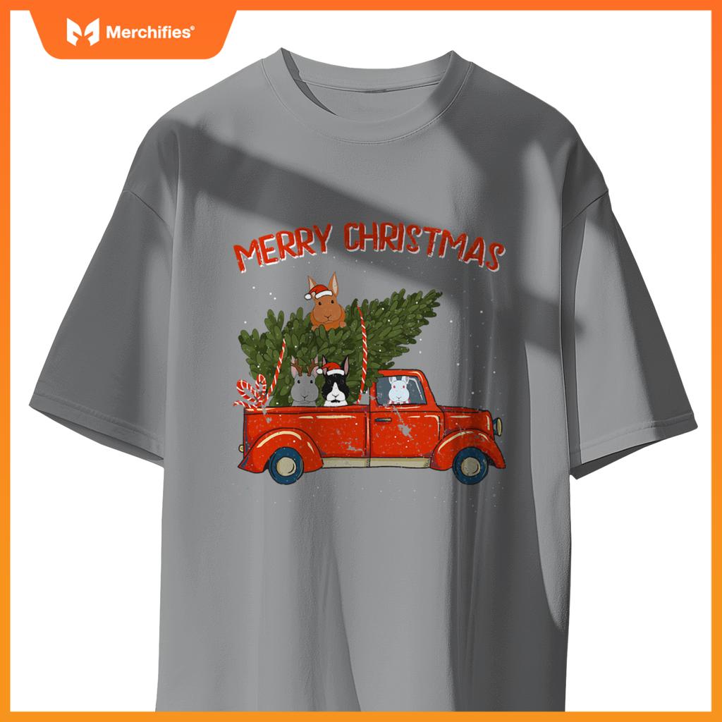 Rabbit Xmas Red Pickup Truck T-Shirt