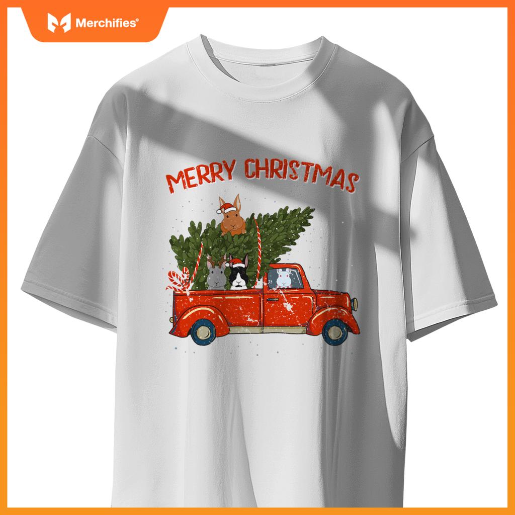 Rabbit Xmas Red Pickup Truck T-Shirt