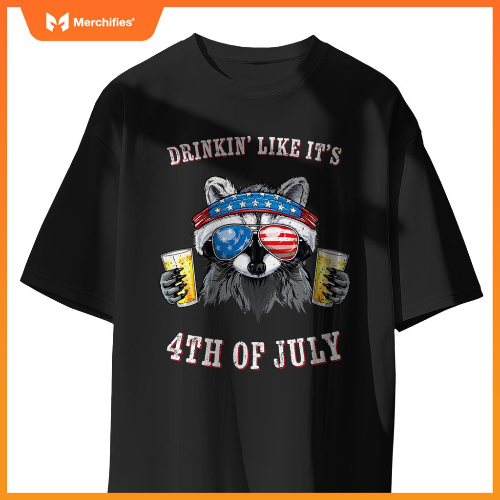 Raccoon  patriotic  drinking like its 4th of july T-Shirt