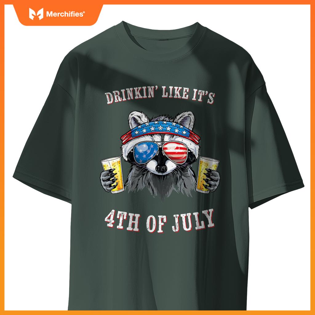 Raccoon  patriotic  drinking like its 4th of july T-Shirt