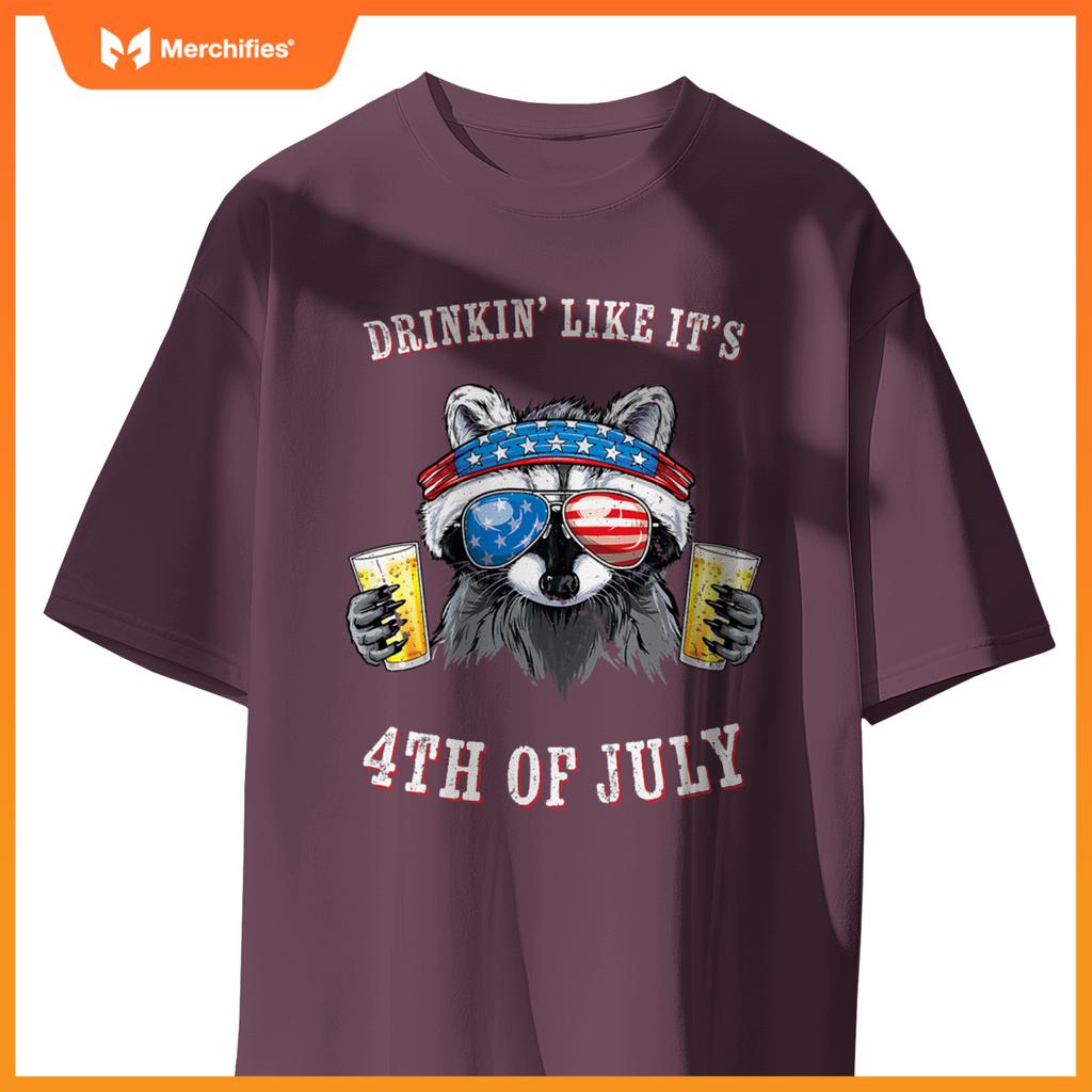 Raccoon  patriotic  drinking like its 4th of july T-Shirt