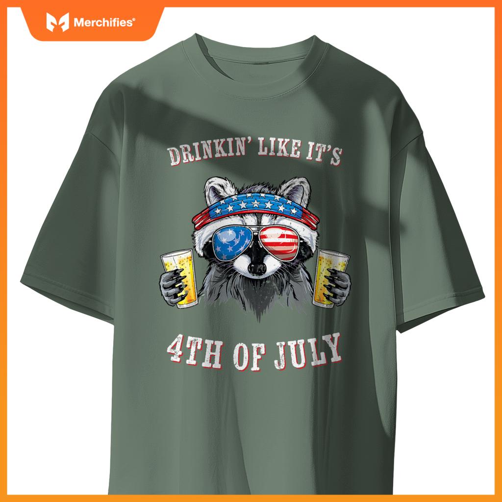 Raccoon  patriotic  drinking like its 4th of july T-Shirt