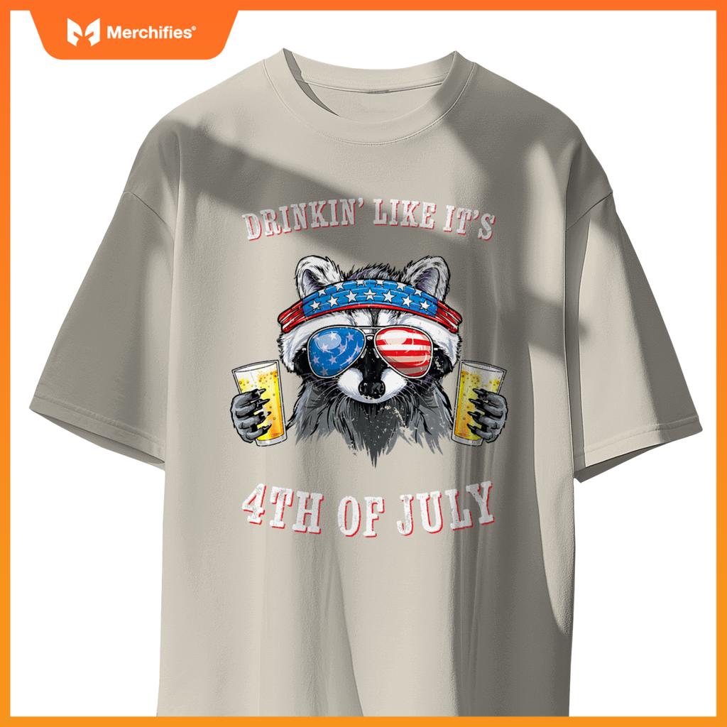 Raccoon  patriotic  drinking like its 4th of july T-Shirt