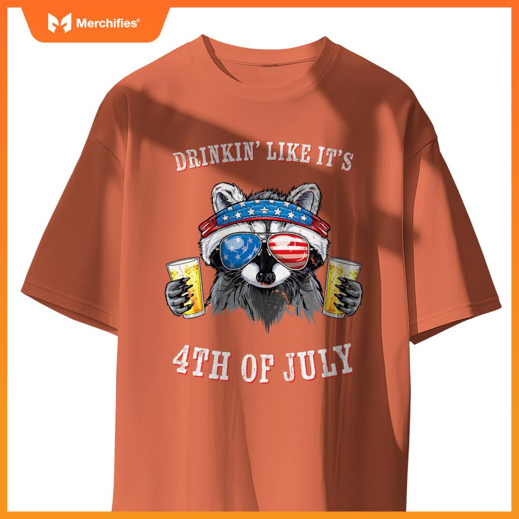 Raccoon  patriotic  drinking like its 4th of july T-Shirt