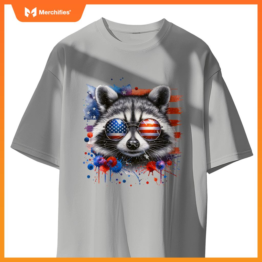 Raccoon 4th of july american sunglasses patriotic usa flag T-Shirt