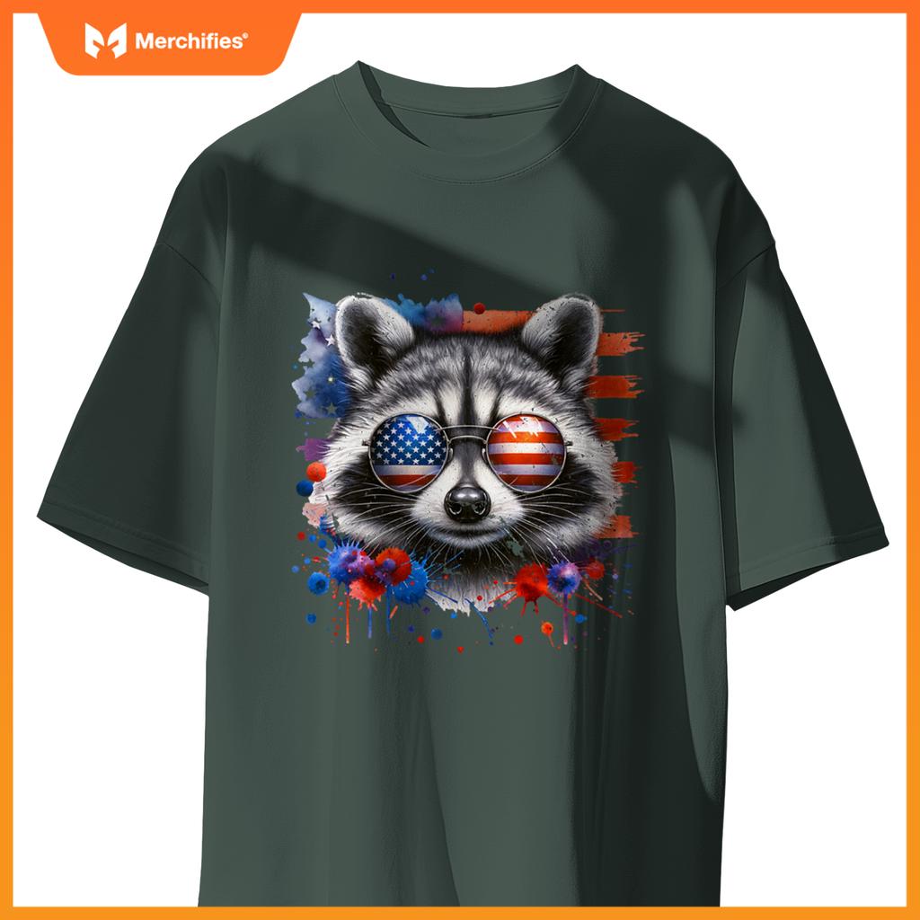 Raccoon 4th of july american sunglasses patriotic usa flag T-Shirt