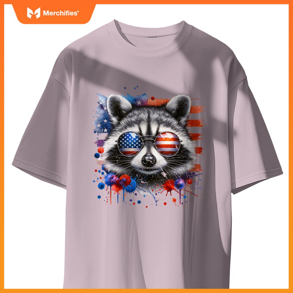 Raccoon 4th of july american sunglasses patriotic usa flag T-Shirt