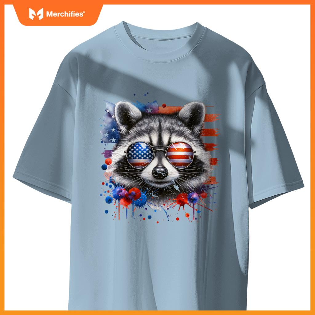 Raccoon 4th of july american sunglasses patriotic usa flag T-Shirt