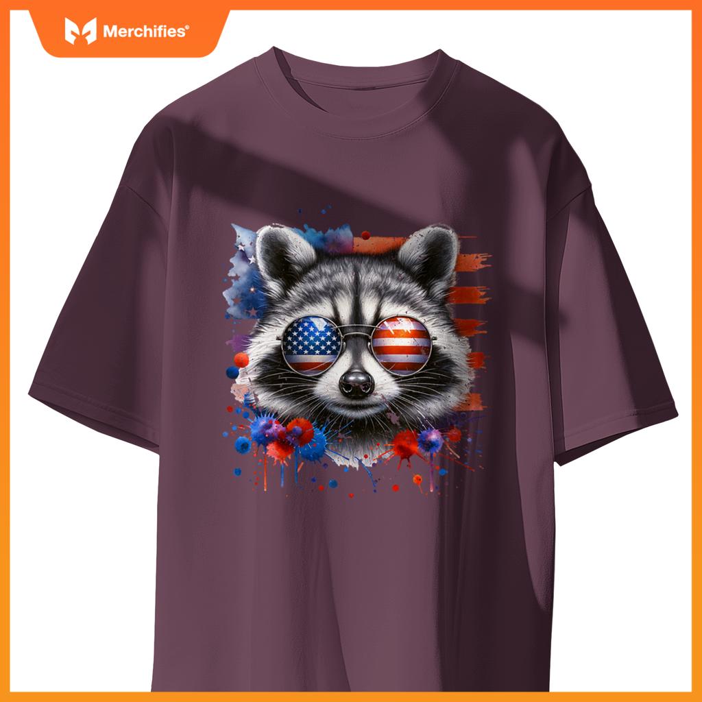 Raccoon 4th of july american sunglasses patriotic usa flag T-Shirt