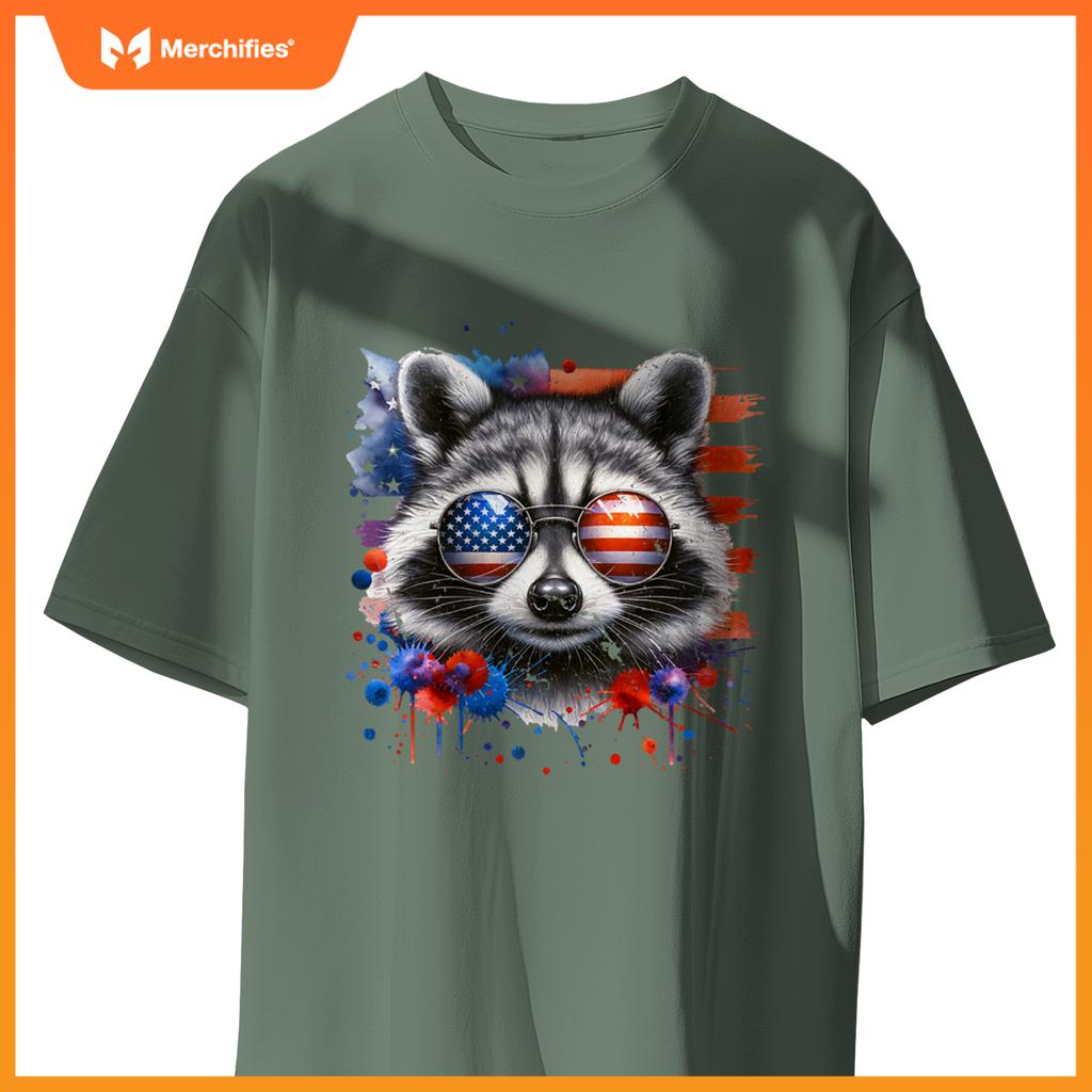 Raccoon 4th of july american sunglasses patriotic usa flag T-Shirt